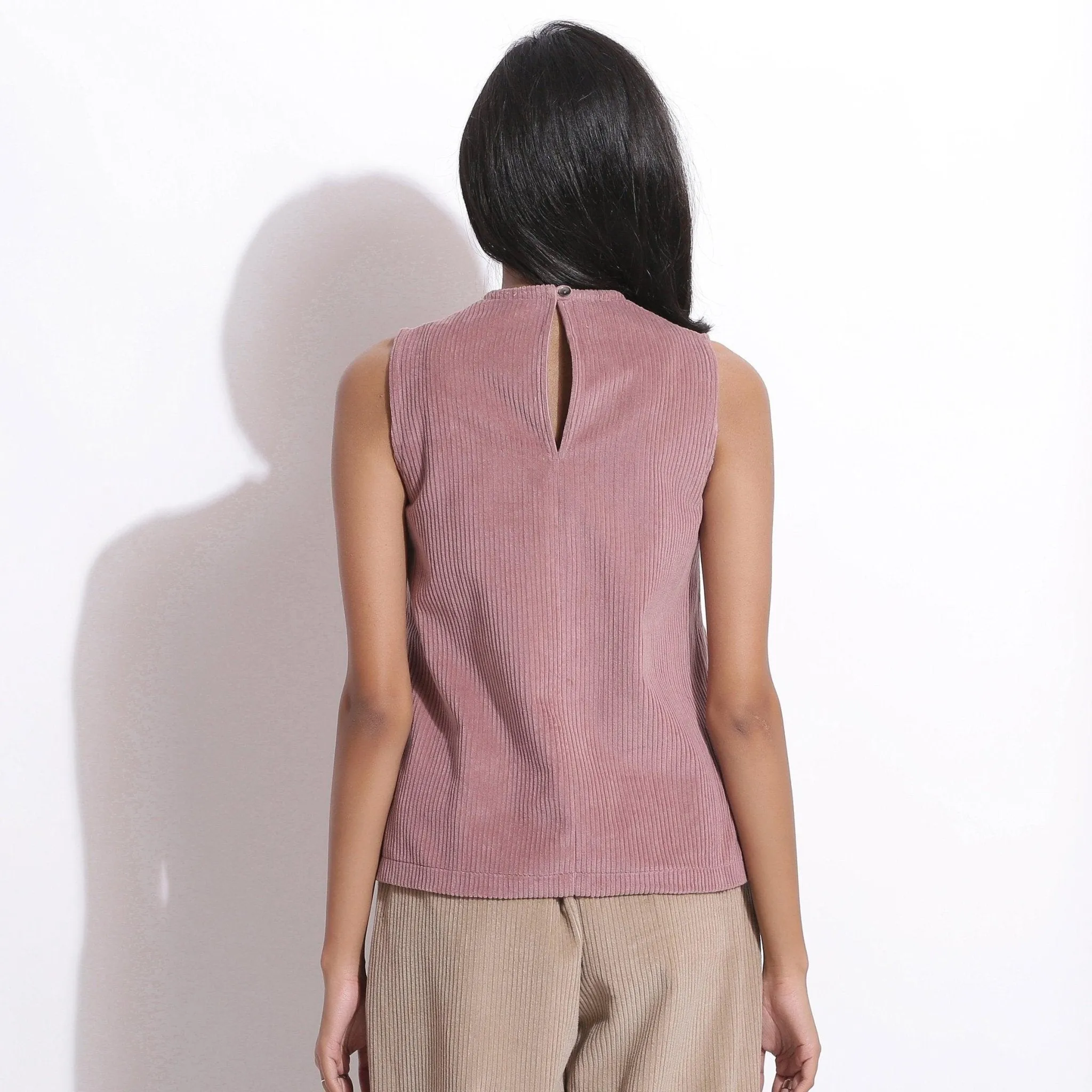 Mauve Warm Cotton Corduroy Funnel Neck Top