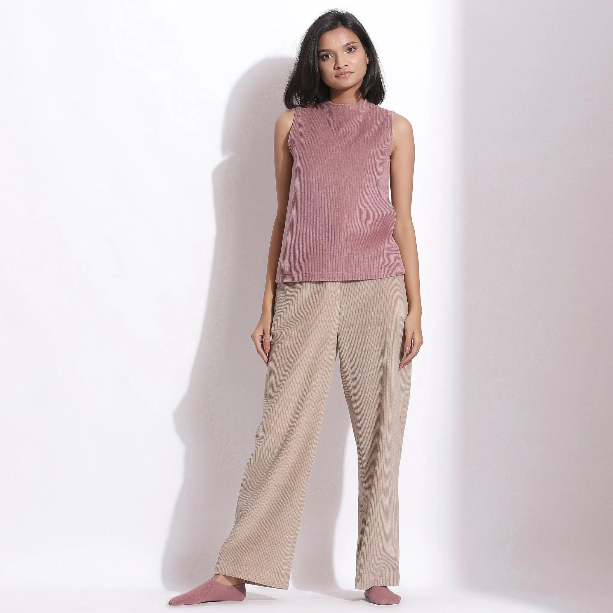Mauve Warm Cotton Corduroy Funnel Neck Top