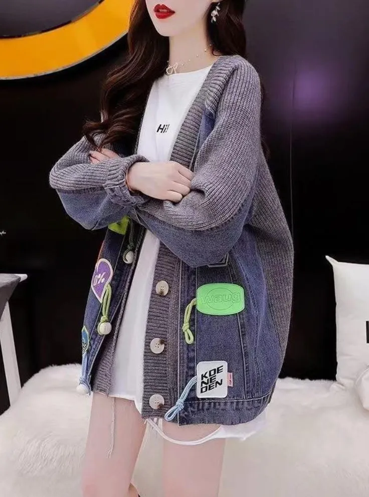 MB FASHION OVERSIZED DENIM SWEATER BUTTON UP JACKET 20396LY