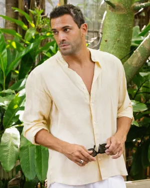 Men's linen band collar shirt BONAIRE in Cream