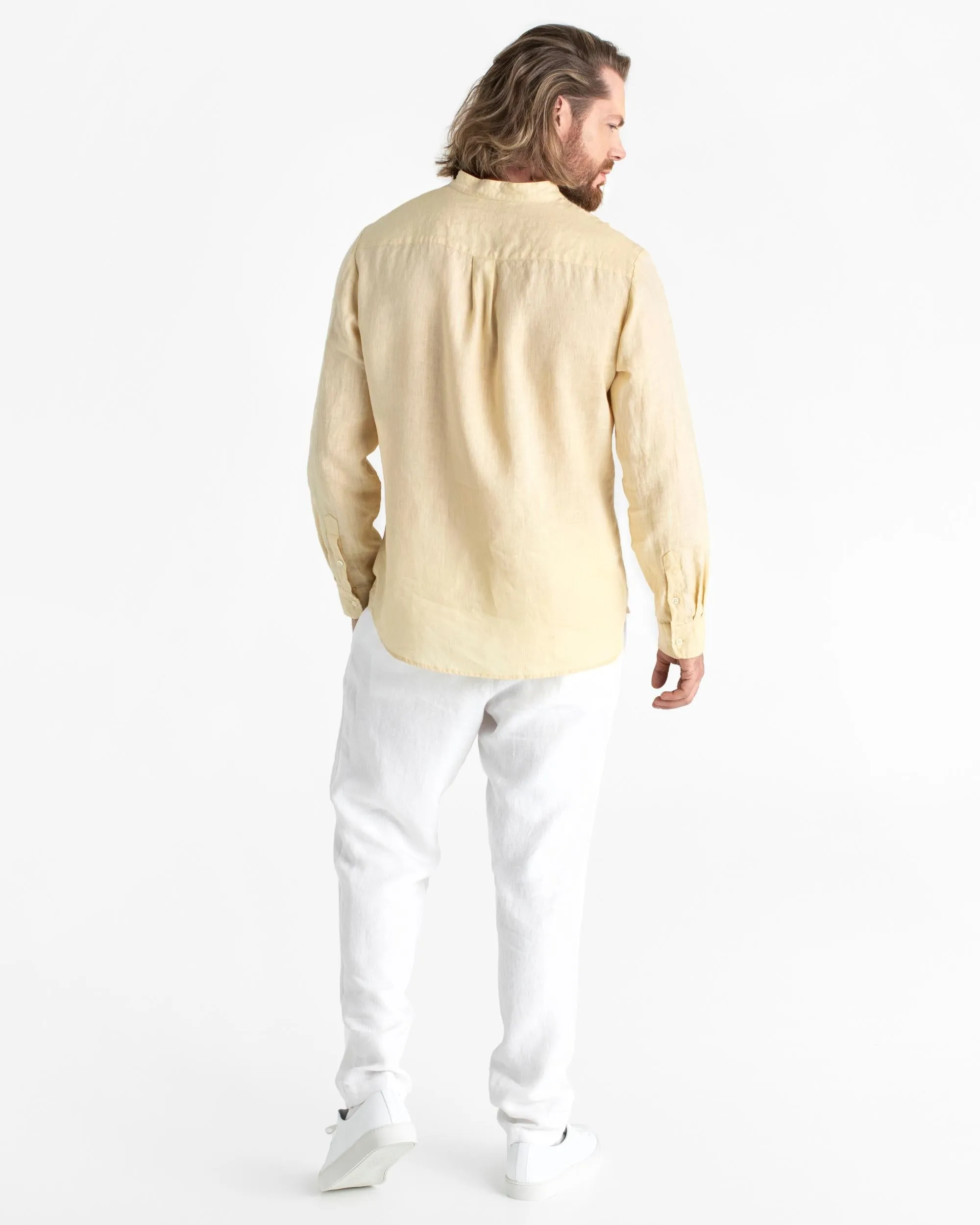 Men's linen band collar shirt BONAIRE in Cream