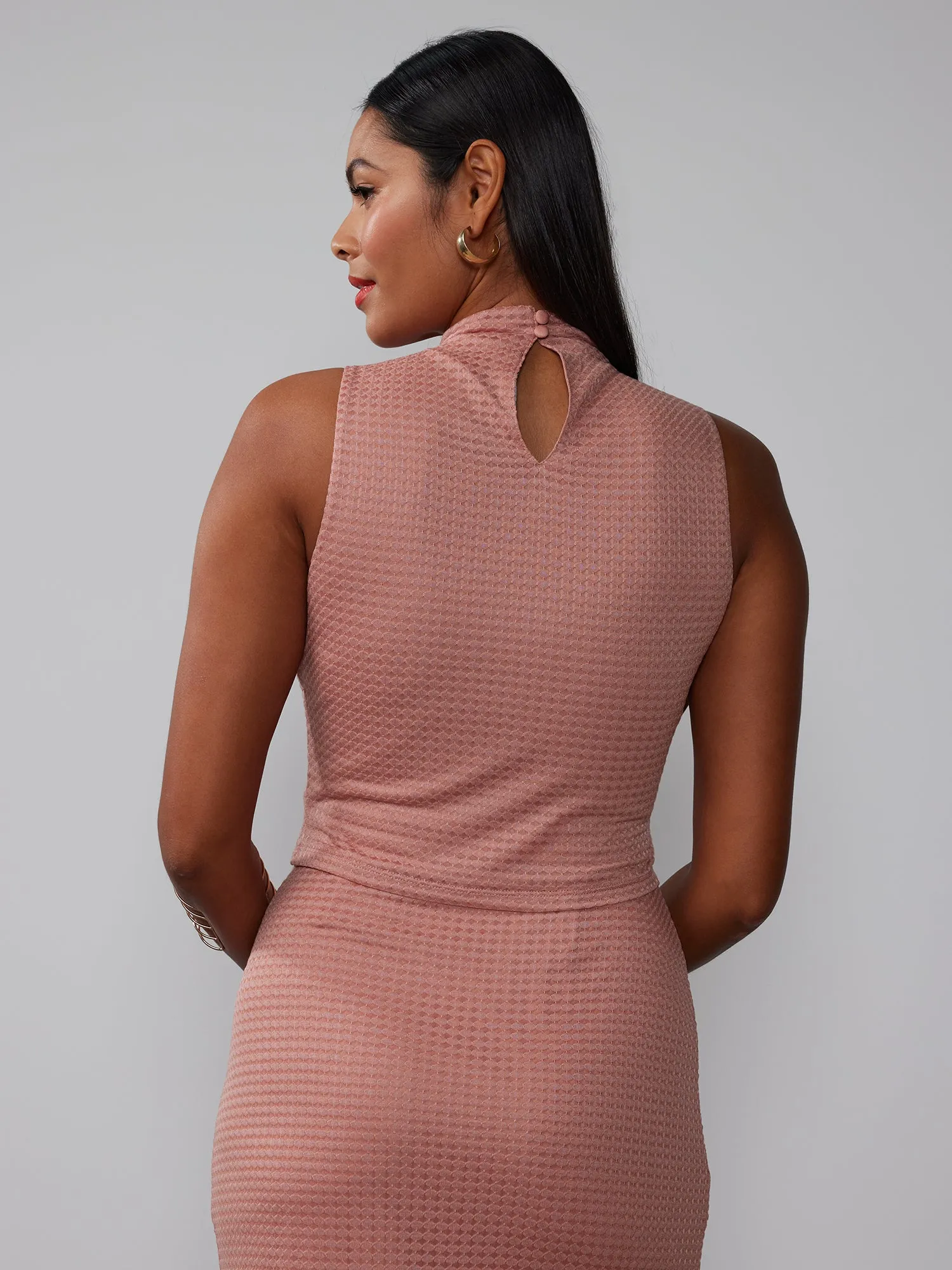 Mock Neck Diamond Knit Top
