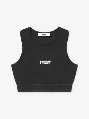 MSGM Girls Ribbed Crop Top in Black