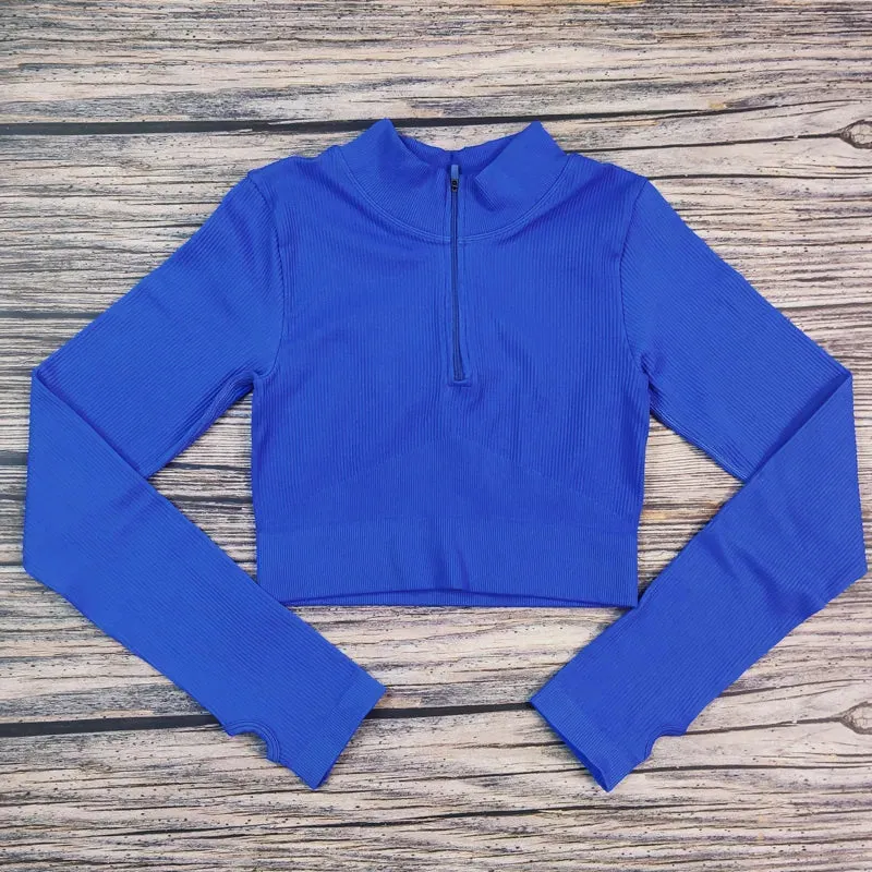 New Half Zipper Seamless Gym crop Tops