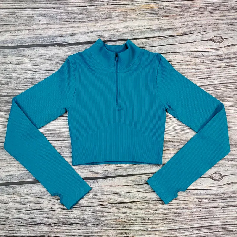 New Half Zipper Seamless Gym crop Tops