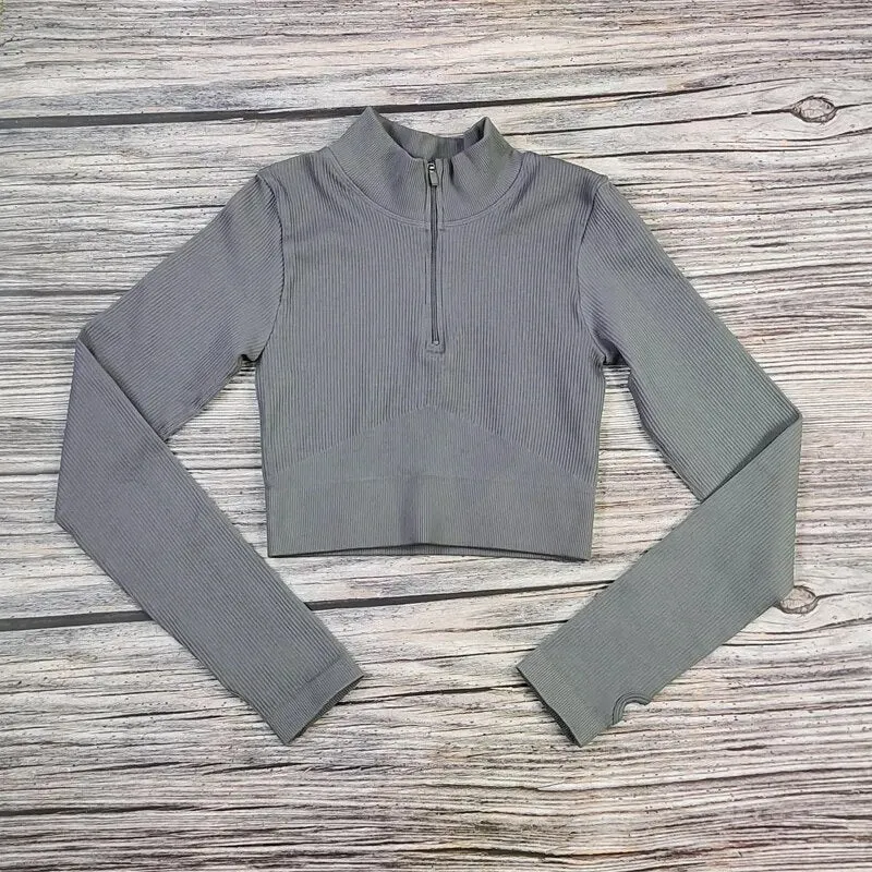 New Half Zipper Seamless Gym crop Tops