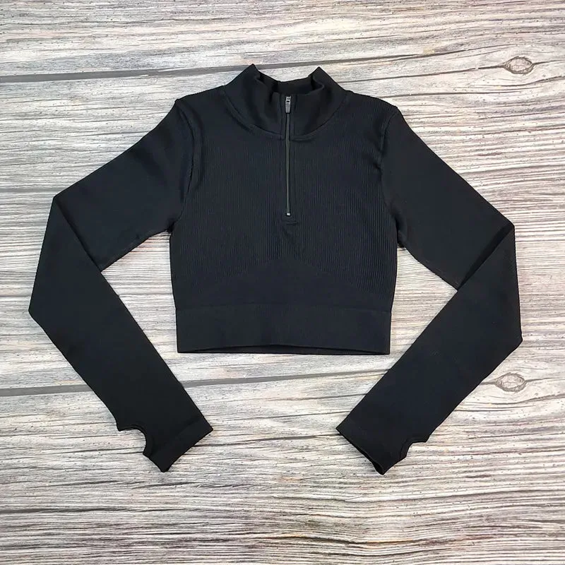 New Half Zipper Seamless Gym crop Tops