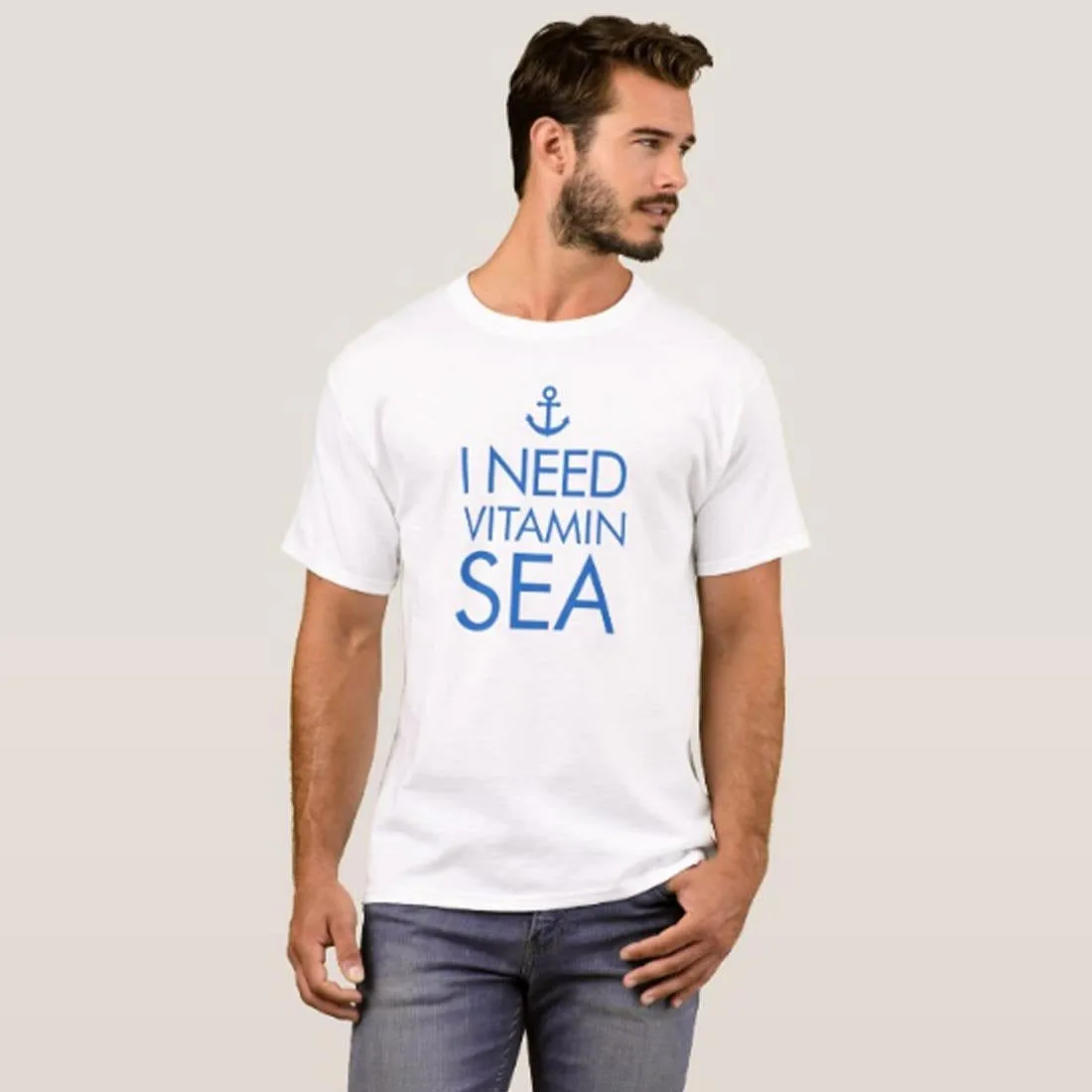 Nutcase Designer Round Neck Men's T-Shirt Wrinkle-Free Poly Cotton Tees - I Need Vitamin Sea
