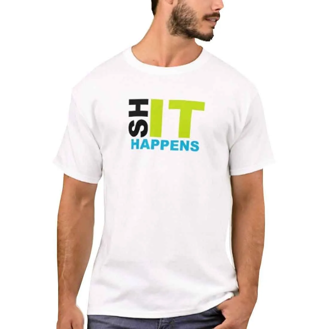 Nutcase Designer Round Neck Men's T-Shirt Wrinkle-Free Poly Cotton Tees - Shit Happens