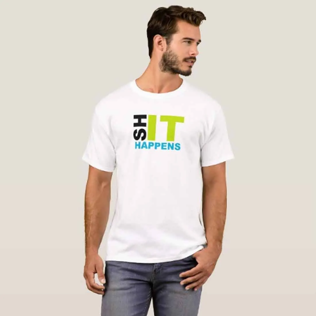 Nutcase Designer Round Neck Men's T-Shirt Wrinkle-Free Poly Cotton Tees - Shit Happens