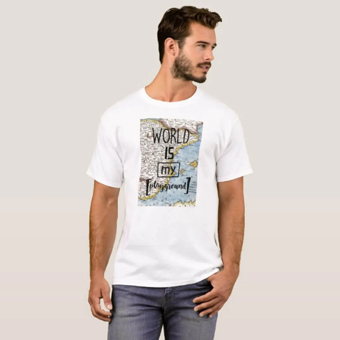 Nutcase Designer Round Neck Men's T-Shirt Wrinkle-Free Poly Cotton Tees - Wolrd is My Playground