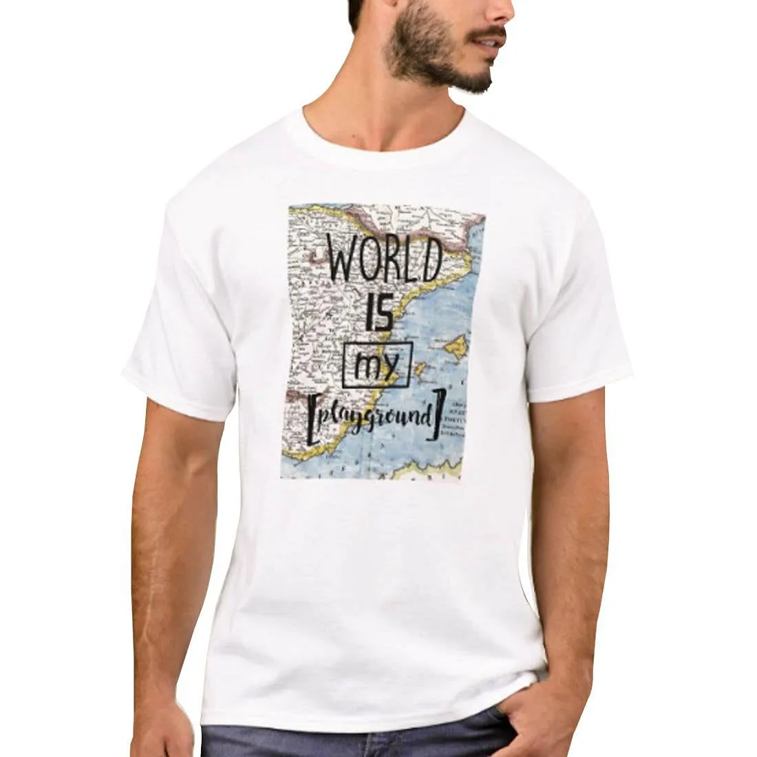 Nutcase Designer Round Neck Men's T-Shirt Wrinkle-Free Poly Cotton Tees - Wolrd is My Playground