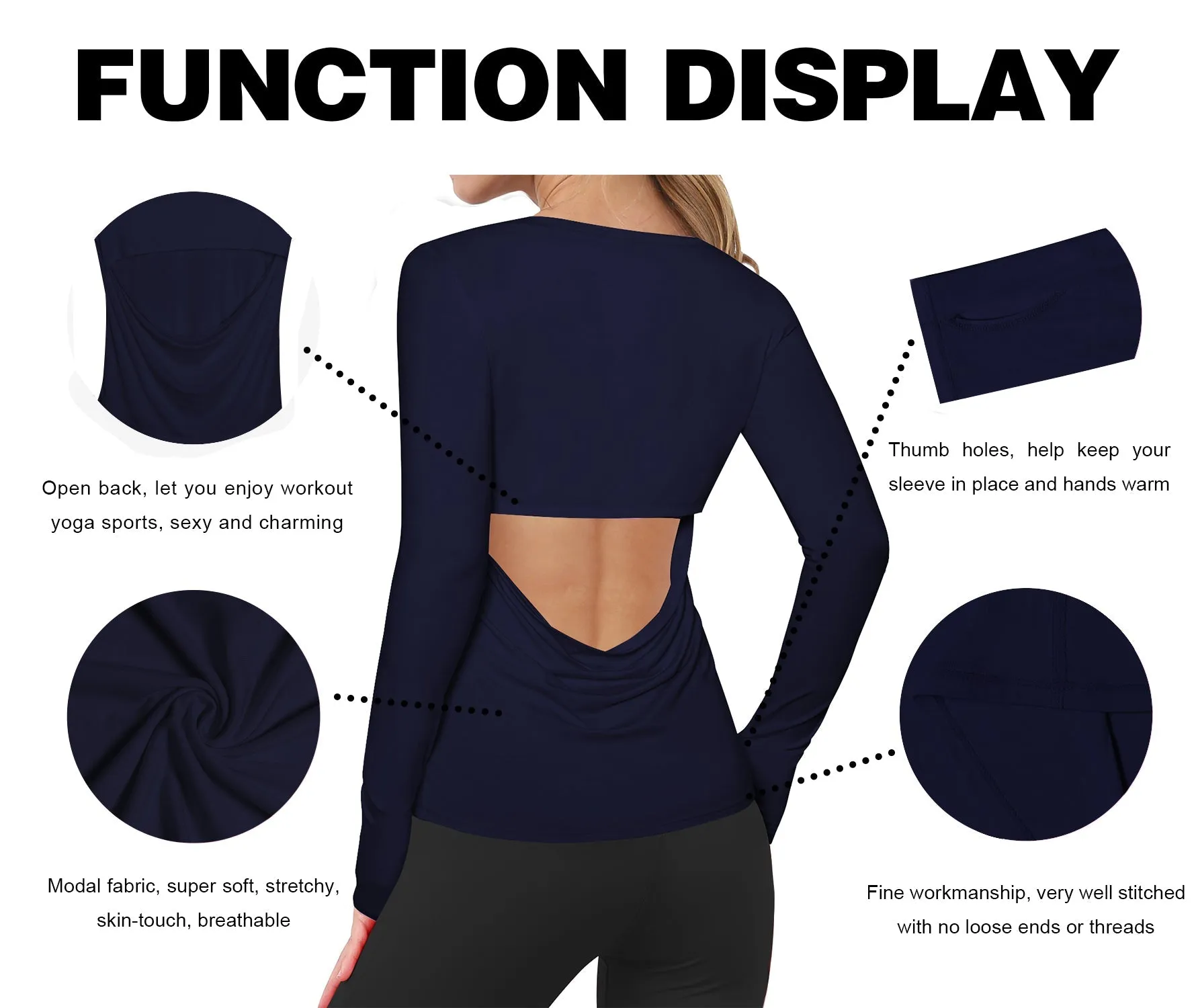 Open Back Long Sleeve Tops darknavy_Biking