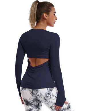 Open Back Long Sleeve Tops darknavy_Biking
