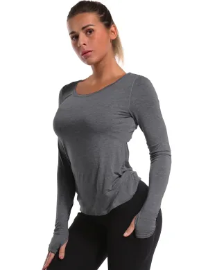 Open Back Long Sleeve Tops heathercharcoal_Gym