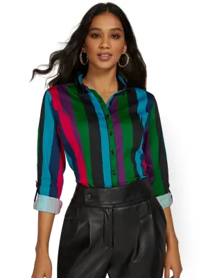 Petite Ruched-Front Madison Shirt - Striped