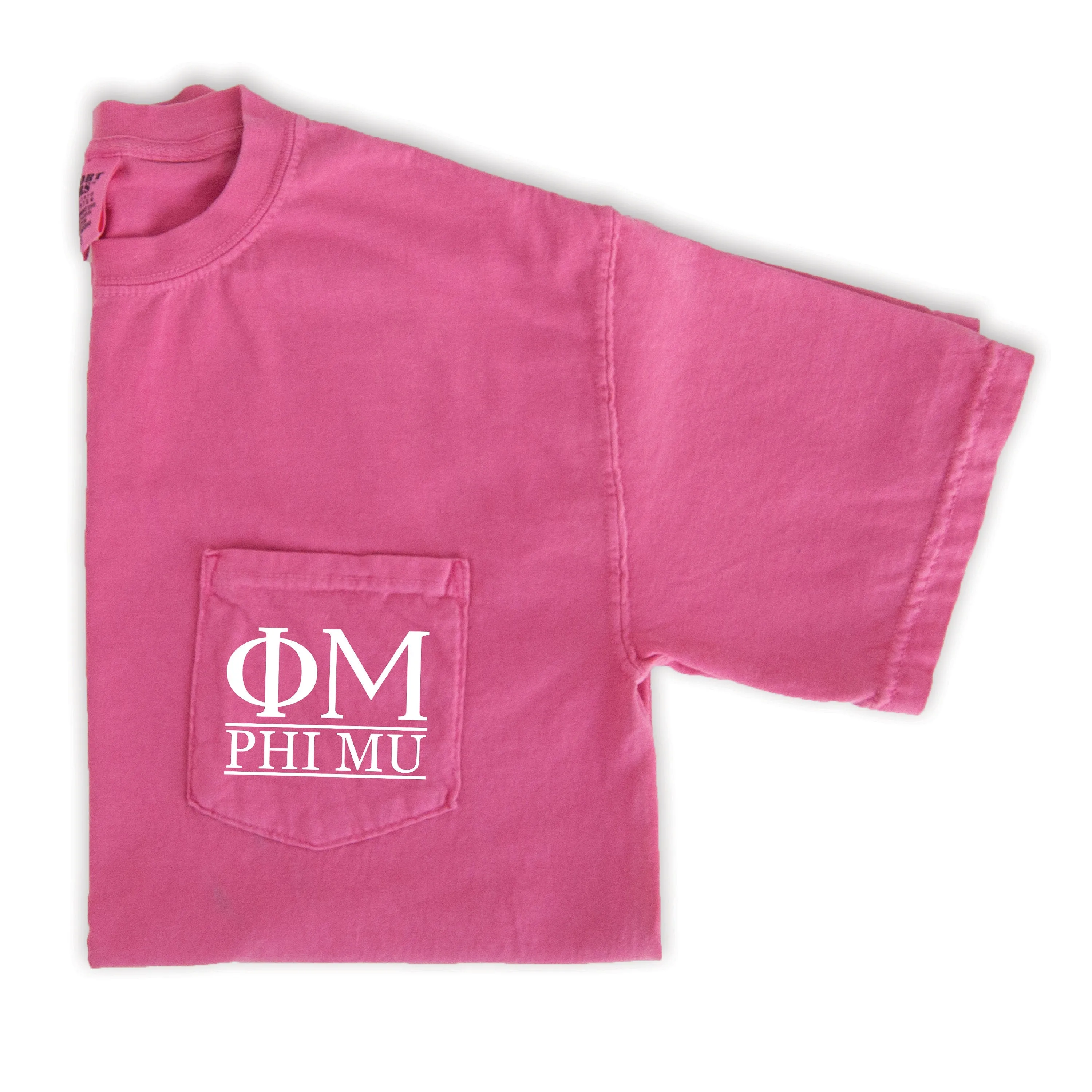 Phi Mu Block Letters Pocket T-Shirt - Pink