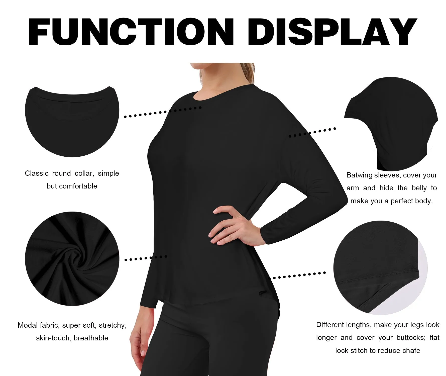 Pilates Batwing Tunic Tops black_Pilates