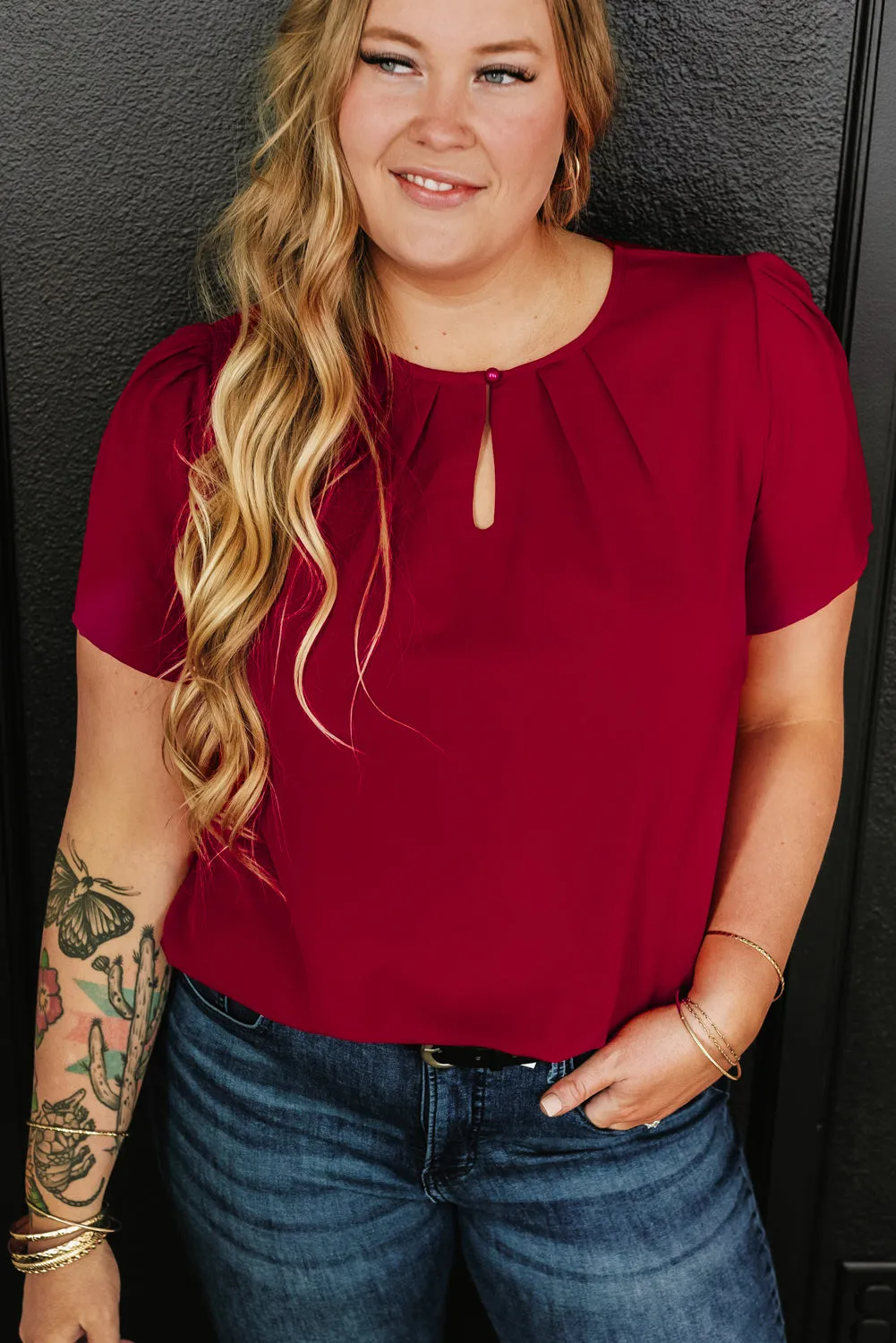 Pleated Crew Neck Plus Size T Shirt