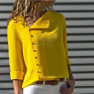 Popular Trendy Button Niche Oblique Collar Long Sleeved Women Tops Shirt Blouse