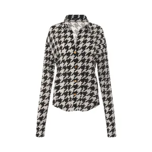 Printed Houndstooth Fitted Shirt in Black/White
