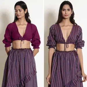 Reversible Mulberry Plunge Neck Cotton Blouson Crop Top