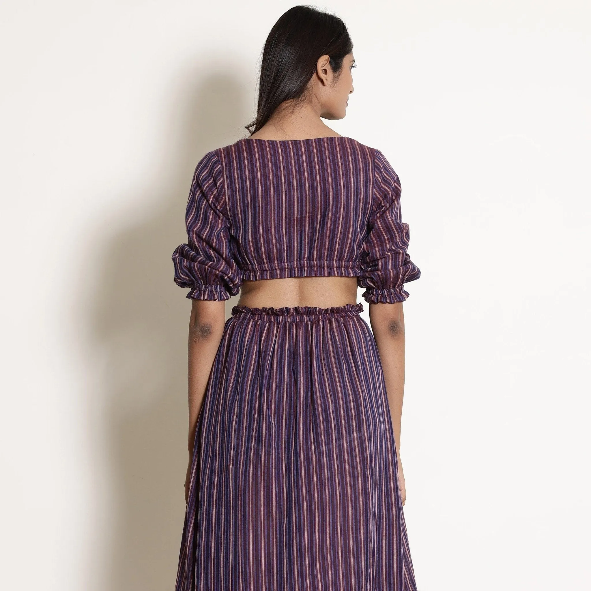 Reversible Mulberry Plunge Neck Cotton Blouson Crop Top