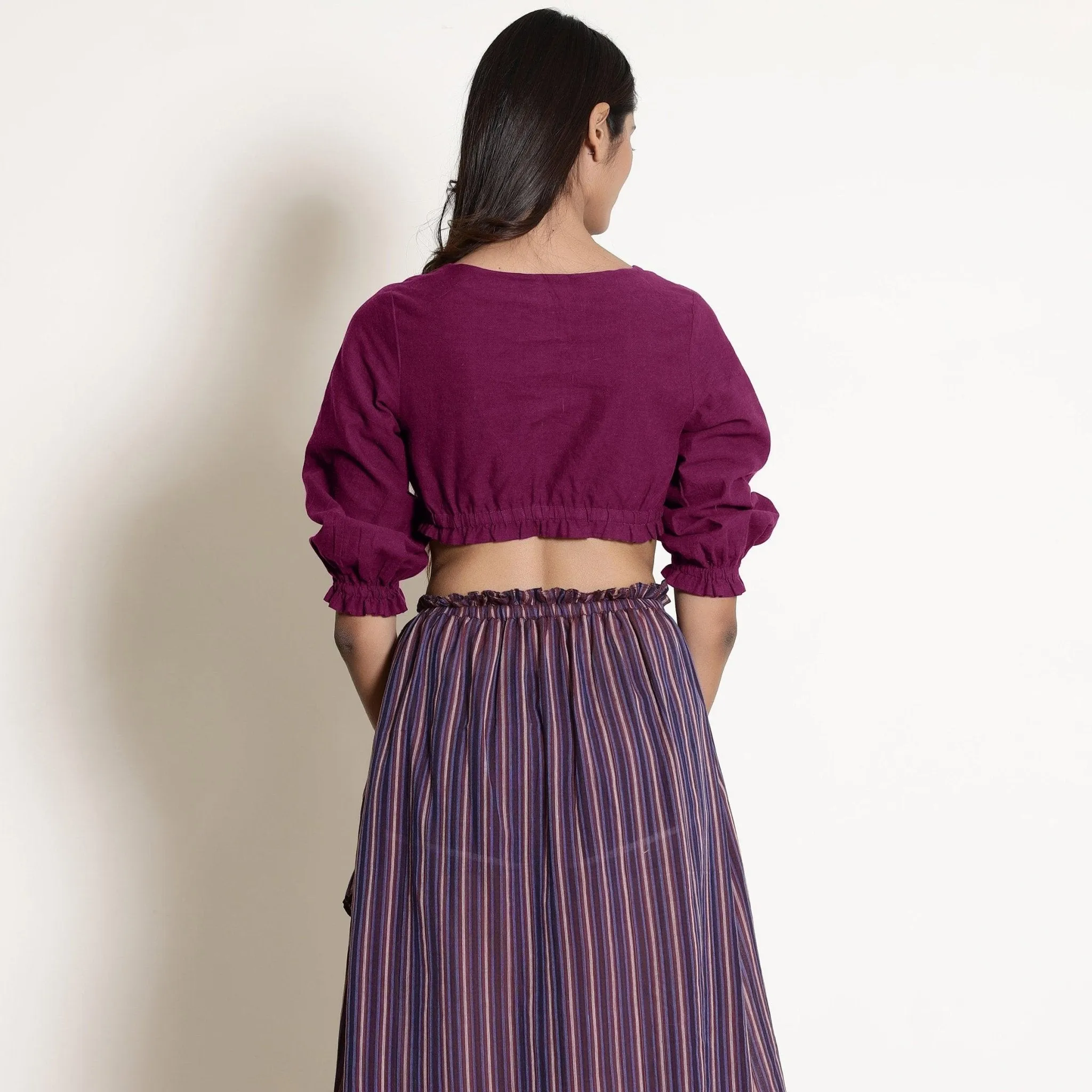 Reversible Mulberry Plunge Neck Cotton Blouson Crop Top