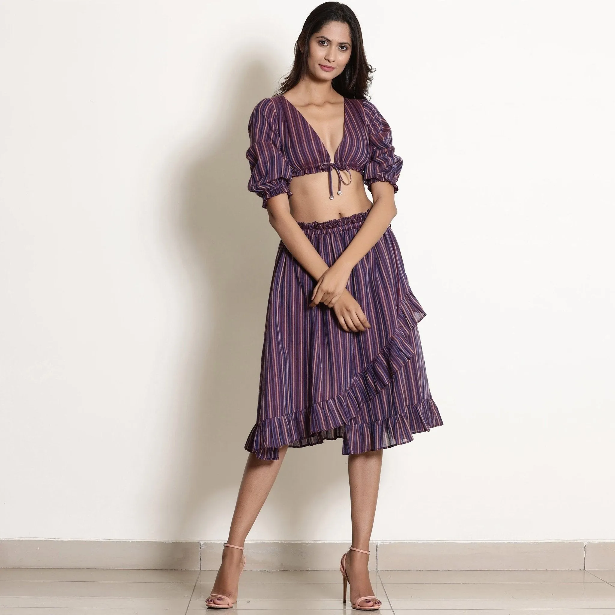 Reversible Mulberry Plunge Neck Cotton Blouson Crop Top
