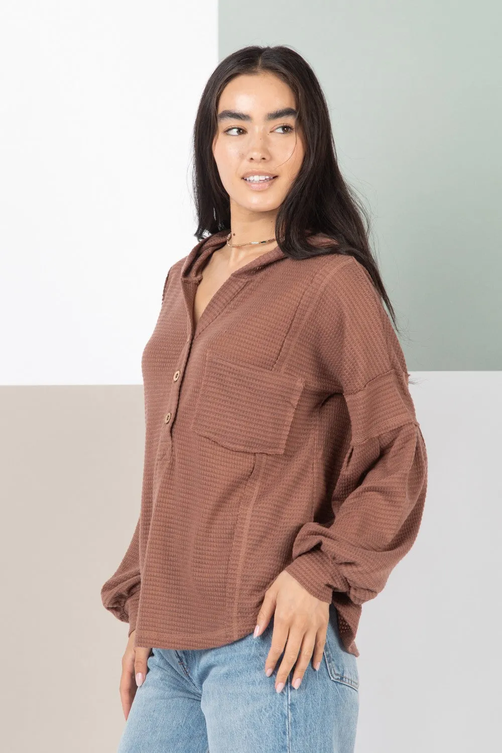 Shari Hooded Henley Top