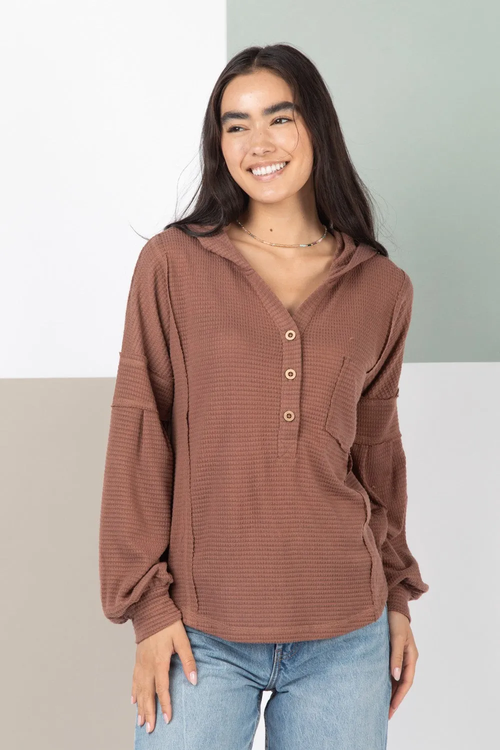 Shari Hooded Henley Top