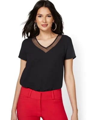 Short-Sleeve Mesh Inset Top
