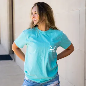 Sigma Kappa Block Letters Pocket T-Shirt - Mint