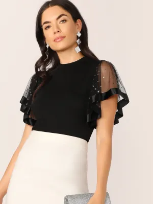 Star Mesh Flutter Sleeve Slim Fitted Tee