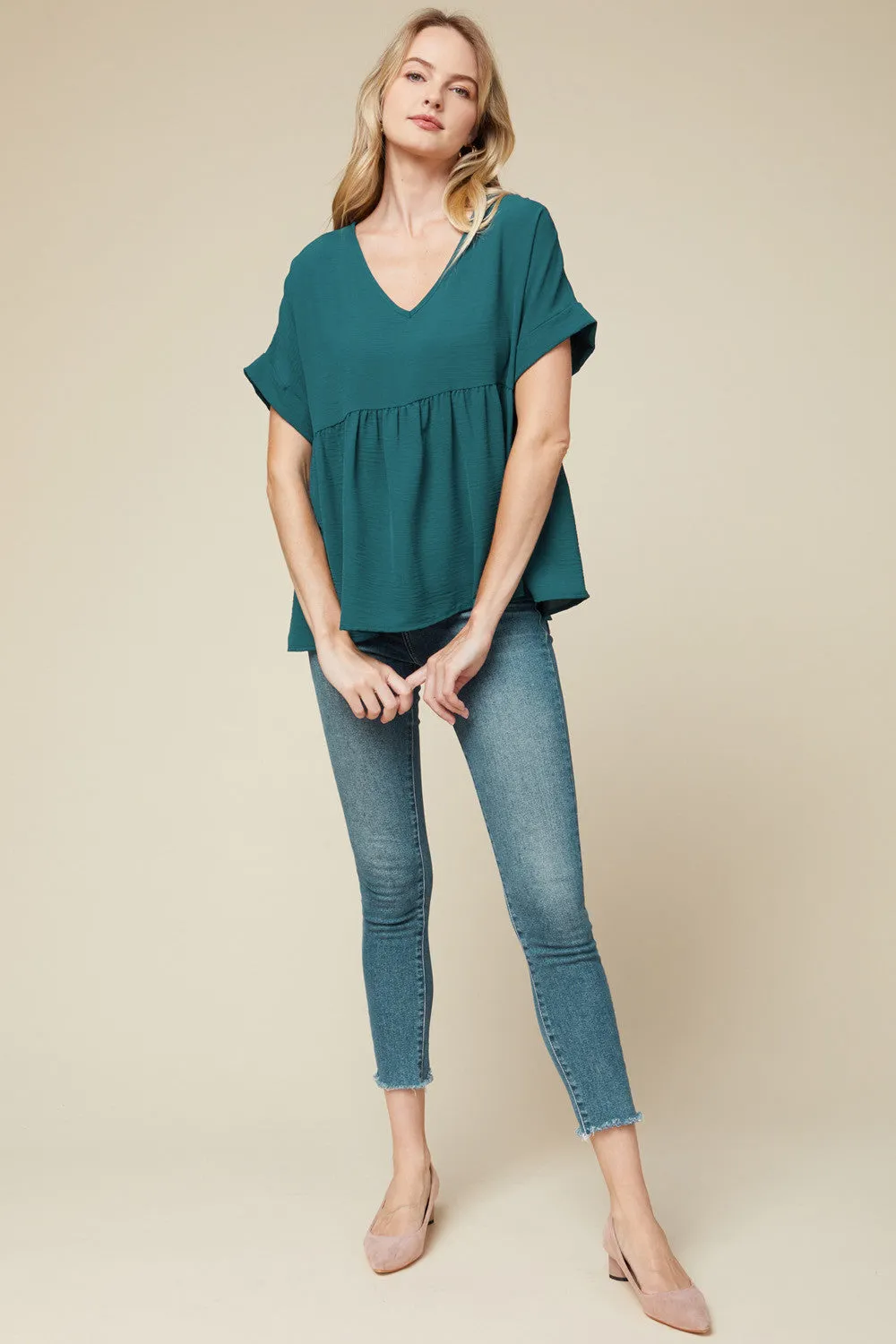 Textured Babydoll Top, Teal