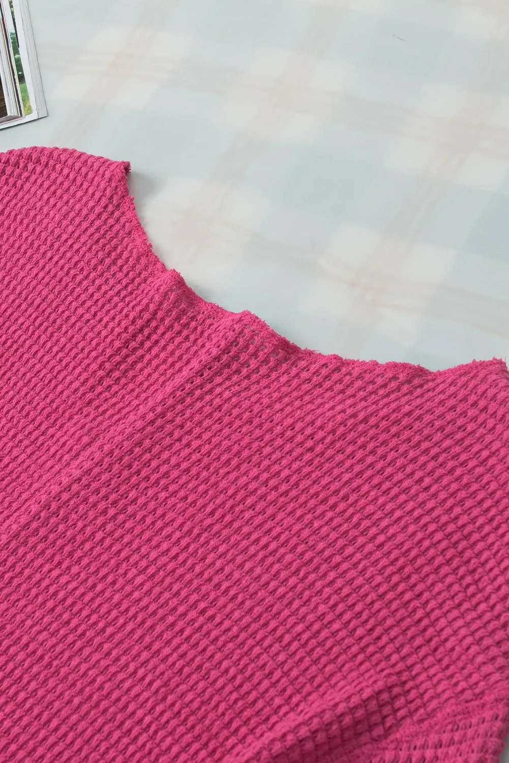 Textured Knit Split Neck Top