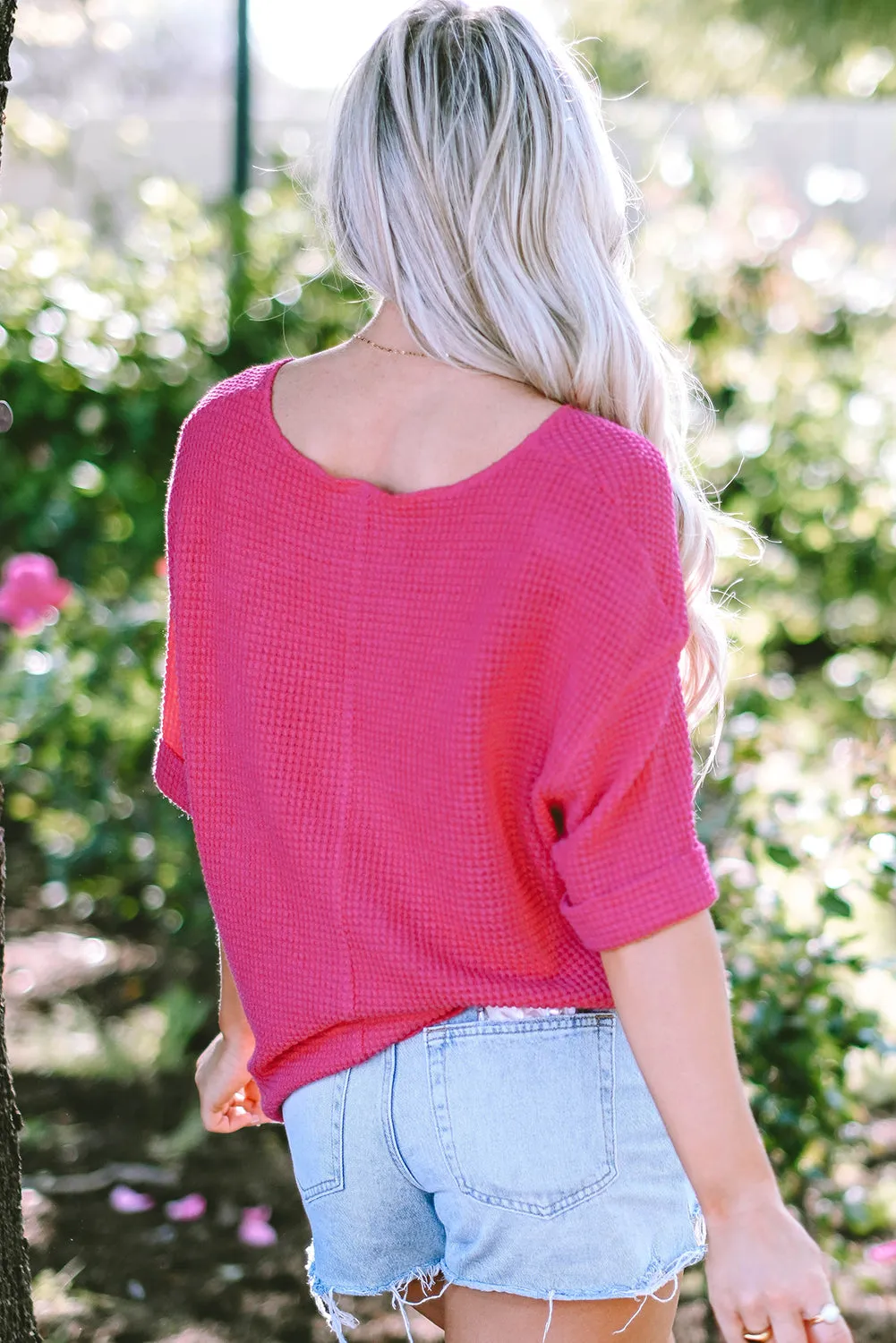 Textured Knit Split Neck Top
