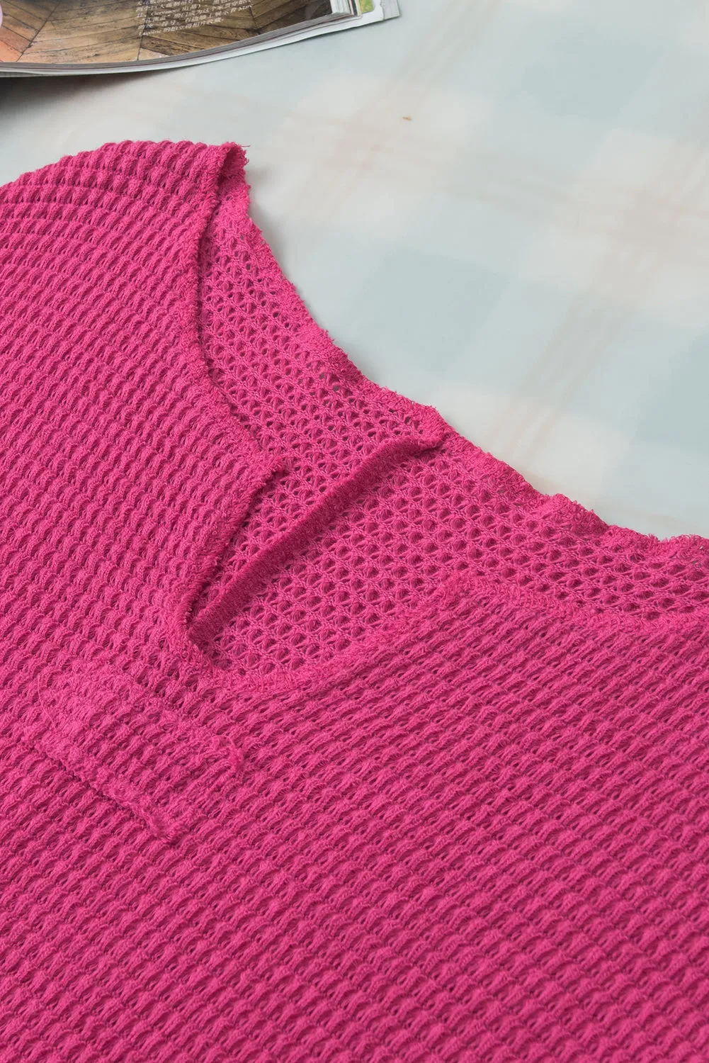 Textured Knit Split Neck Top