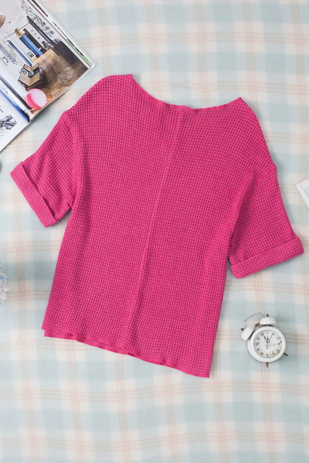 Textured Knit Split Neck Top