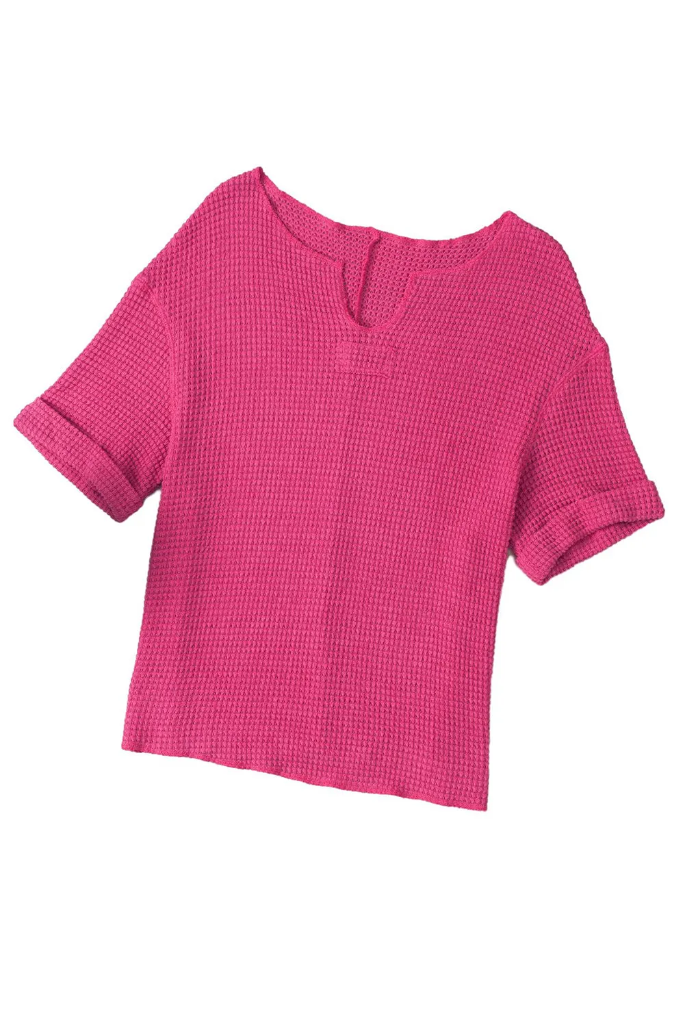Textured Knit Split Neck Top