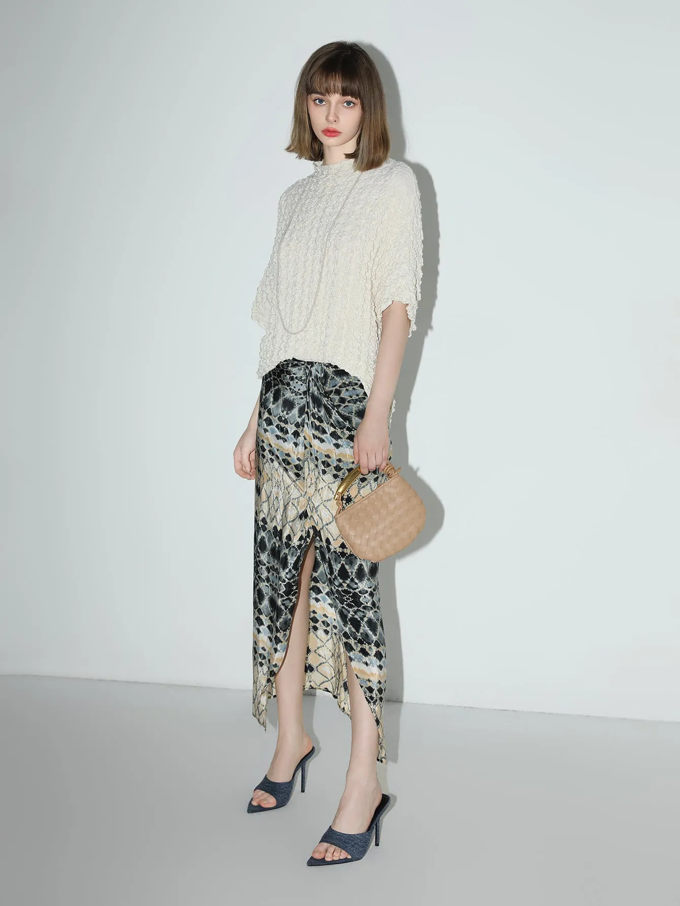 Textured Pleated Knit Batwing Top