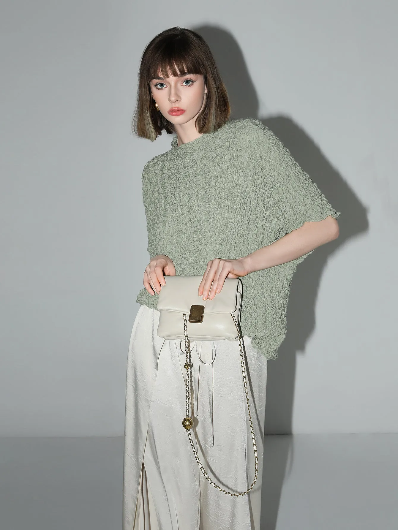 Textured Pleated Knit Batwing Top