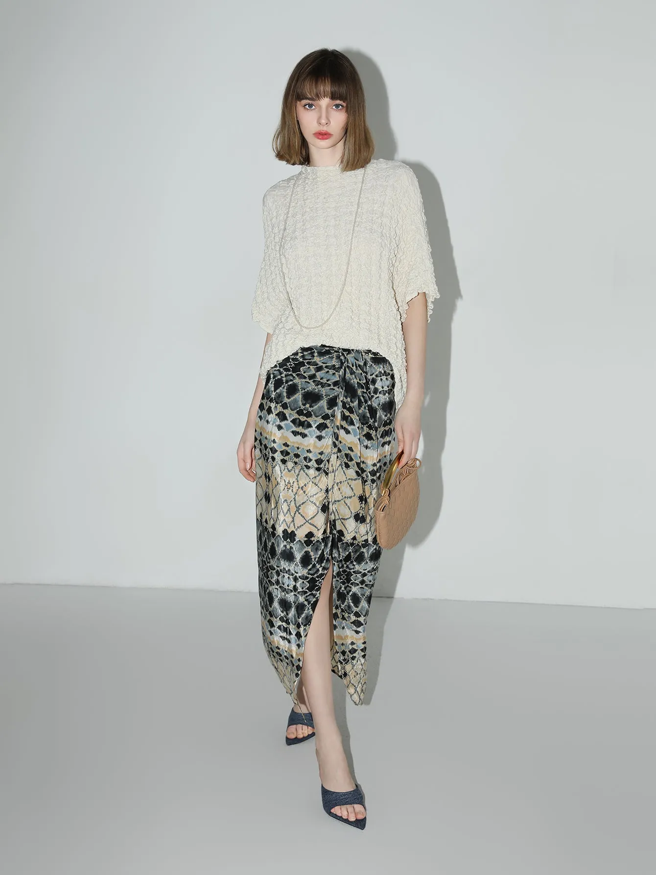 Textured Pleated Knit Batwing Top