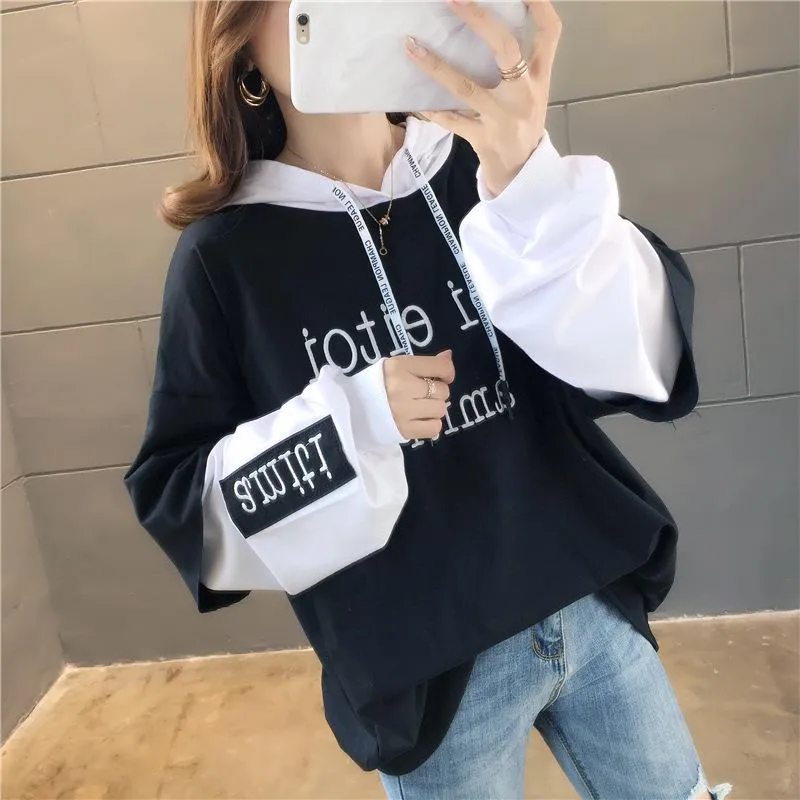 Thick Sweatshirt Women Casual Trendy Korean Embroidery Alphabets Hooded Tops Outerwear