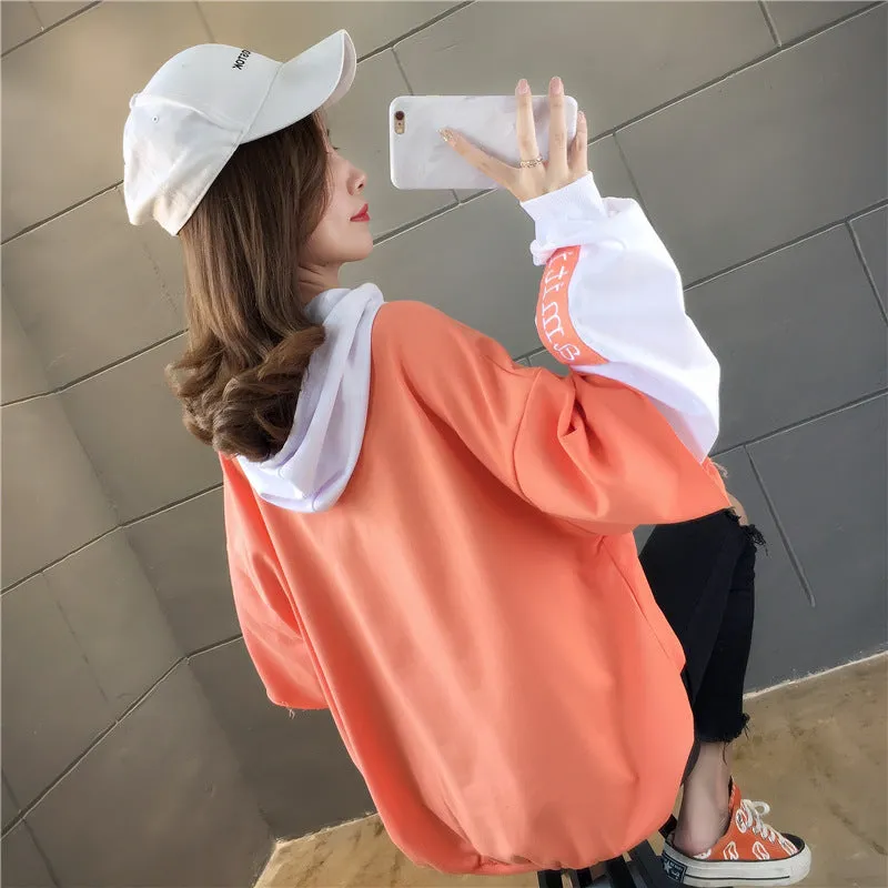 Thick Sweatshirt Women Casual Trendy Korean Embroidery Alphabets Hooded Tops Outerwear