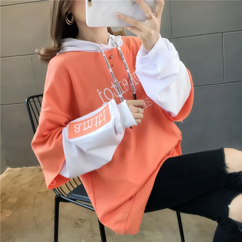 Thick Sweatshirt Women Casual Trendy Korean Embroidery Alphabets Hooded Tops Outerwear