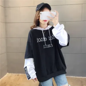 Thick Sweatshirt Women Casual Trendy Korean Embroidery Alphabets Hooded Tops Outerwear