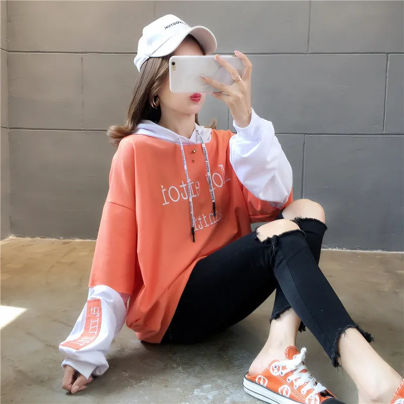 Thick Sweatshirt Women Casual Trendy Korean Embroidery Alphabets Hooded Tops Outerwear