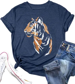 Tiger Shirt for Women Vintage Animal Graphic Tees Casual Short Sleeve Crewneck T-Shirt Summer Loose Fit Tops