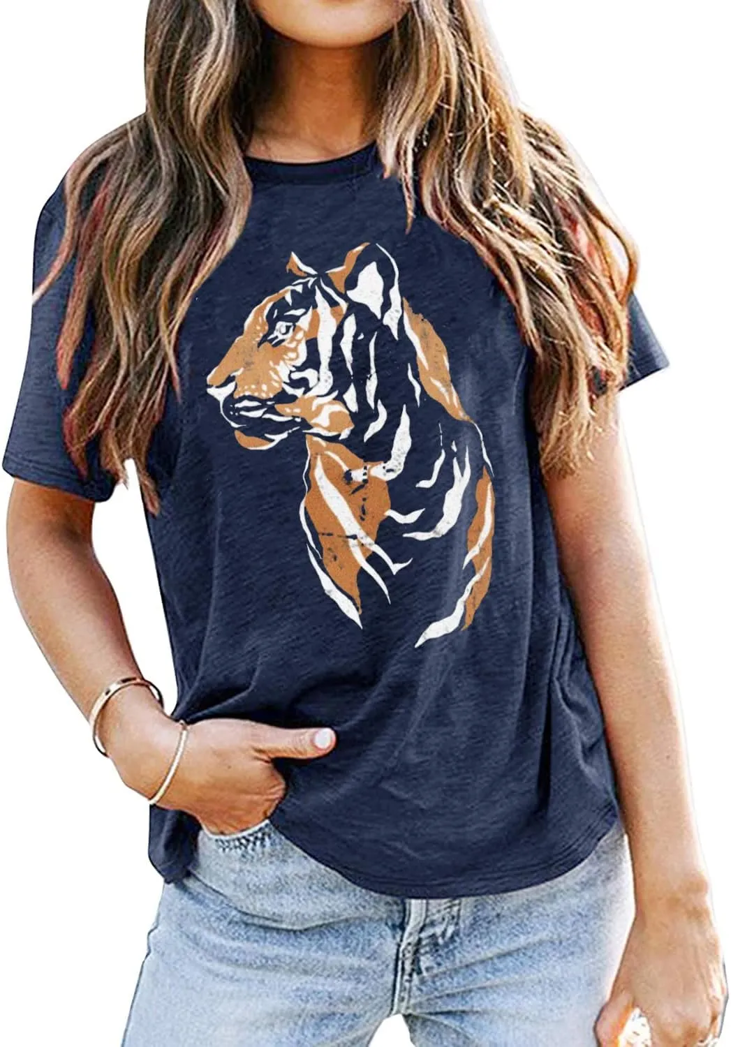 Tiger Shirt for Women Vintage Animal Graphic Tees Casual Short Sleeve Crewneck T-Shirt Summer Loose Fit Tops